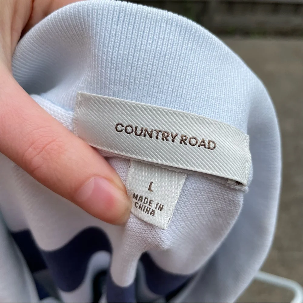 COUNTRY ROAD Blue Stripe Polo Shirt Size L Casual Beach Summer Going Out - Picture 7 of 7